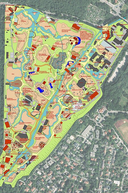 Eine gezeichnete Übersichtskarte von den geplanten Zukunftsprojekten im Tierpark Hellabrunn. 