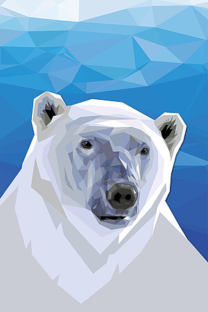 Eine Comic-Zeichnung eines Eisbären auf blauem Hintergrund.