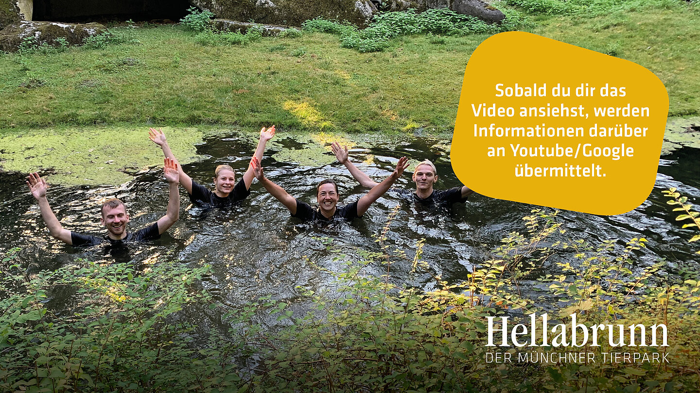 Drei Tierpfleger, die an der Teichchallenge teilnehmen.