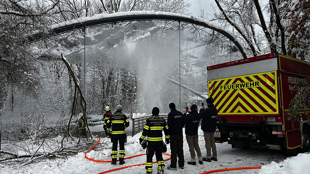 Feuerwehr an der Flamingoanlage in Hellabrunn