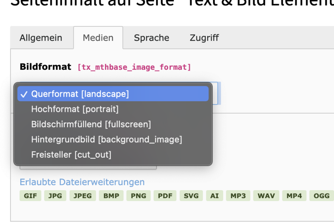 Bildformat auswählen